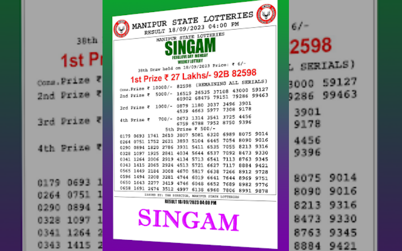 SINGAM LOTTERY FAX